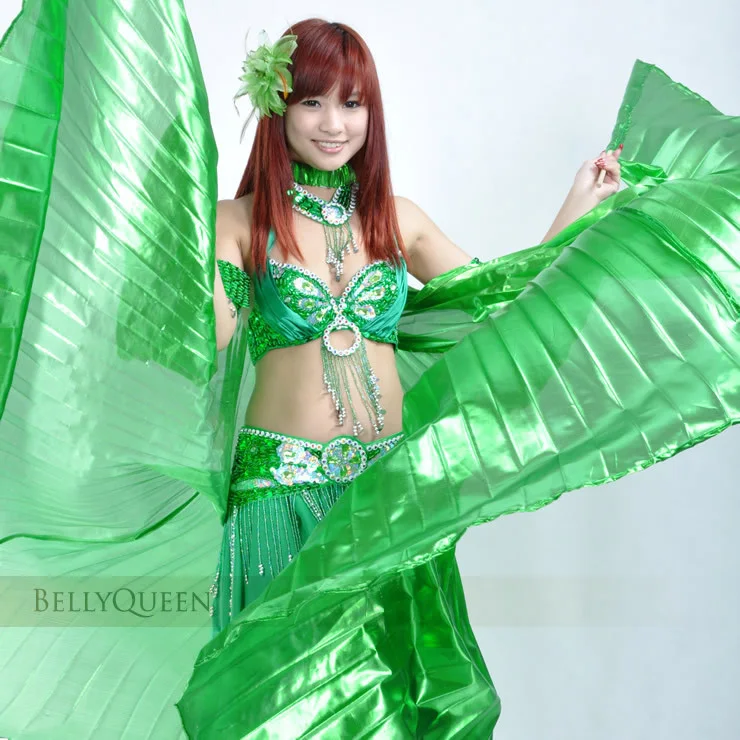 Крылья для танца живота Isis, 240 градусов, 14 цветов, включая сумку и палочки, реквизит для выступлений на сцене, аксессуары для танцев, египетские золотые крылья - Цвет: Green