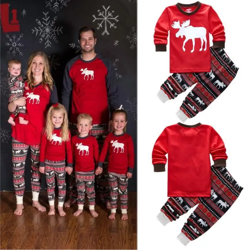 

EMS DHL Free New Infants Baby Father mother T Shirt + Pants X-mas Sleep Wear Holiday outfit Christmas Family Suit David's deer