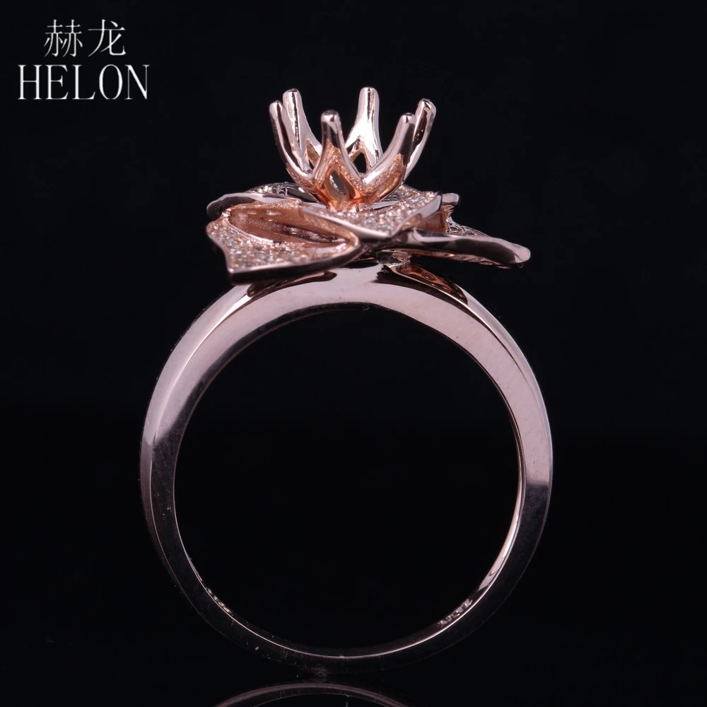 Helon розы кольцо Solid 14 К золото природных алмазов WEDDINGRING 6-6.5 мм круглая огранка полу Гора обручальное кольцо Ювелирные украшения