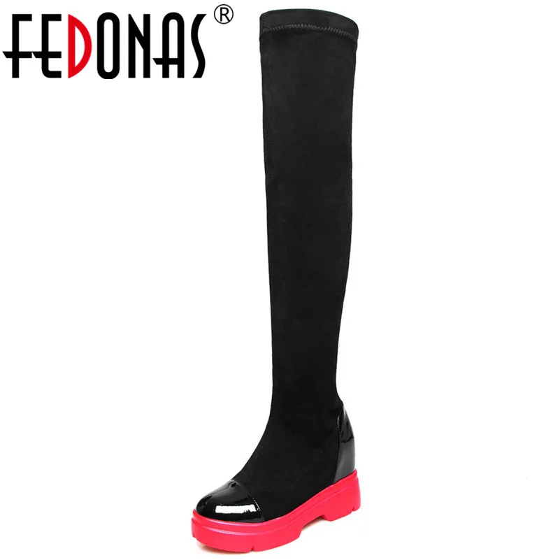 

FEDONAS New Sexy Over The Knee High Boots Wedges High Heels Party Dancing Shoes Woman Long Keep Warm Winter SNow Boots