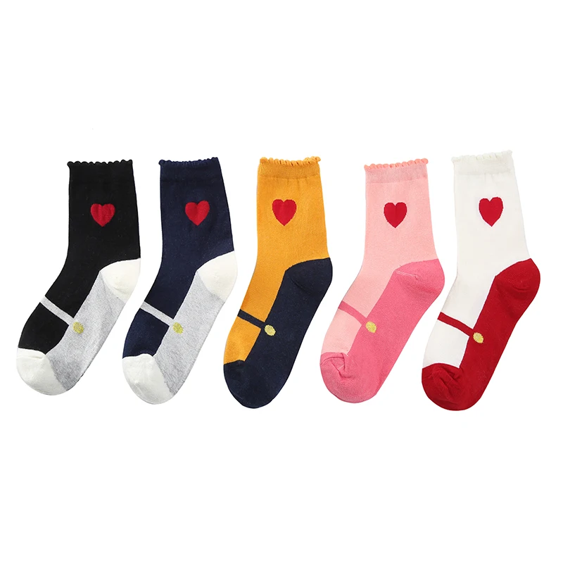 

5 pairs of four seasons breathable cotton women's tube socks love pattern cotton socks