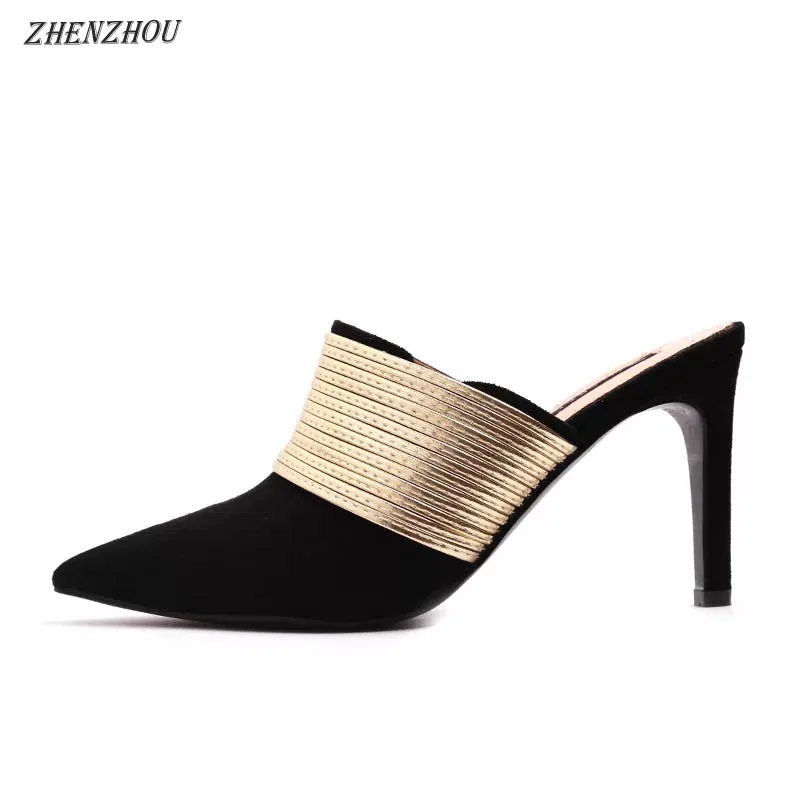 

2018 Autumn/ Winter New Design Pink Korea Trend Street Fashion Metal Dotted Women's Shoes Sexy Genuine Leather Women Pumps