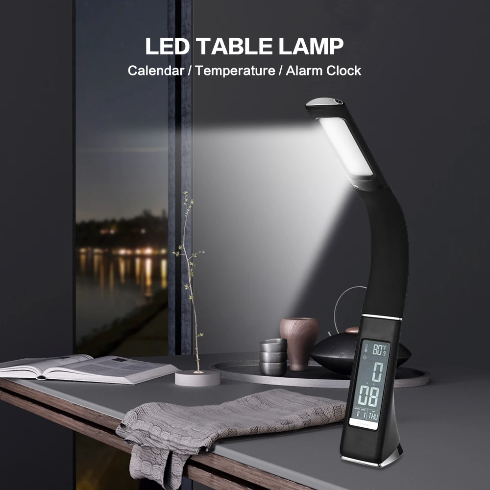 

ON SALE LightMe LED Table Lamp Electronic VA Screen 3 Level Dimmable Desk Light With Calendar Temperature Alarm Clock Premium