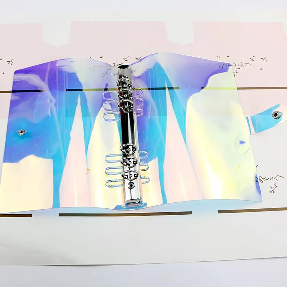 

New A5 A6 A7 PVC Rainbow Laser Transparent Notebook Diary Cover Glitter Loose Leaf Note Book Planner Clip Office Supplies