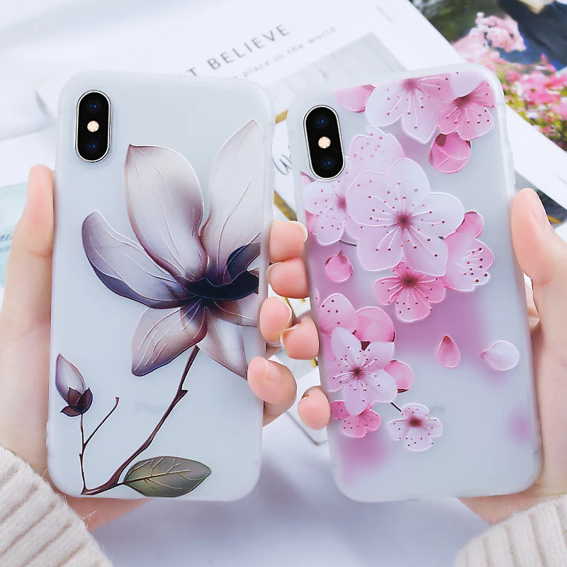 

Luxury Relief Patterned Case For iPhone XS Case Flower Cover For iPhone XR 8 7 Plus X SE 5S XS Max 6 6S Plus Cartoon Phone Case