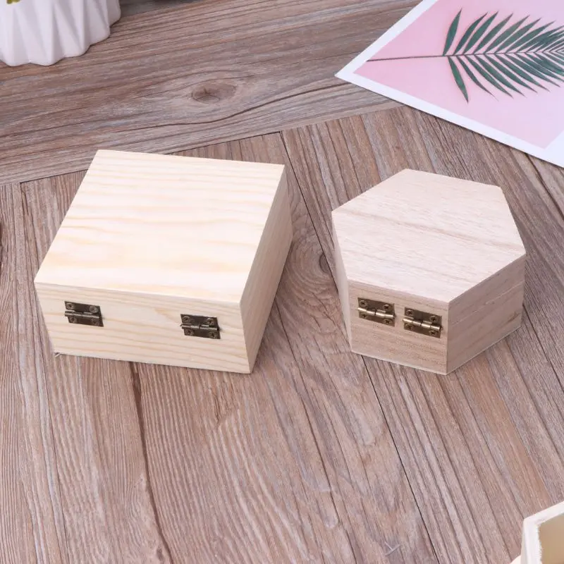 Natural Wood Box Unfinished Plain Wooden Jewelry Storage Pencil Case DIY Craft
