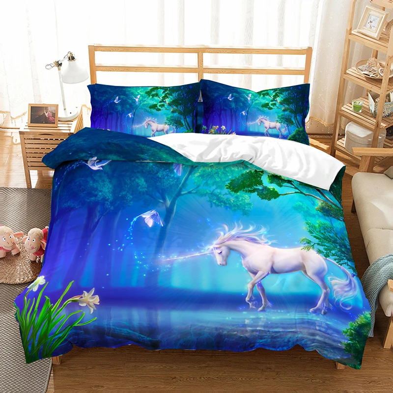 

Yi chu xin 3d revery unicorn duvet cover set king comforter kids bed set unicorn bedding set queen size bedline