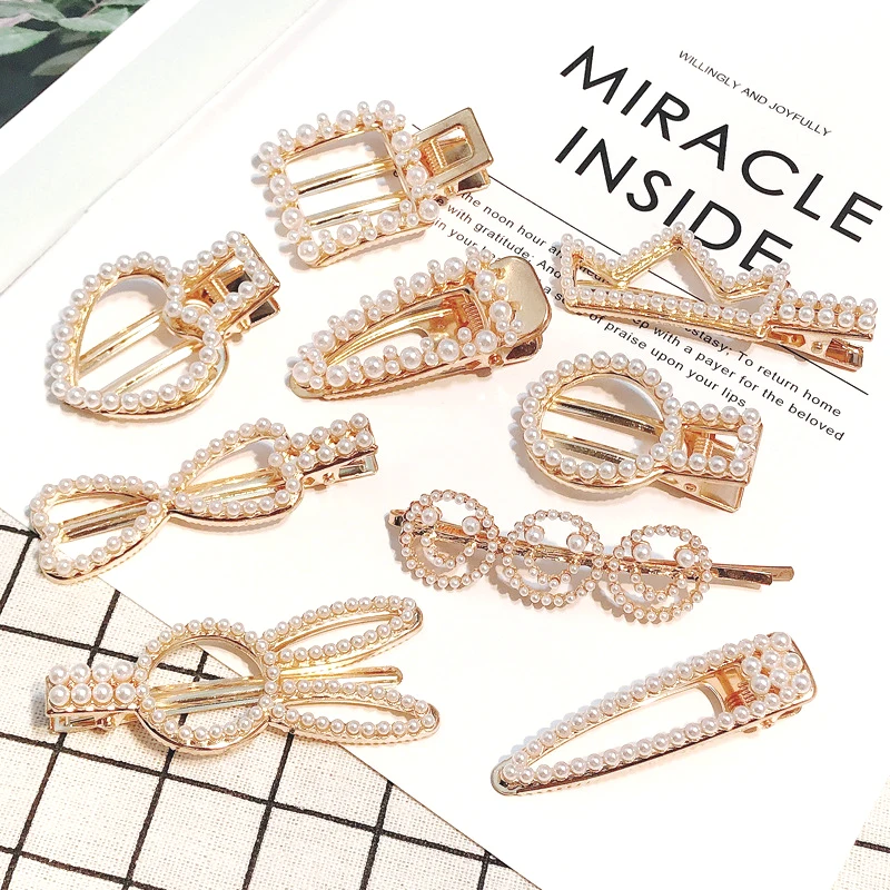 

Fashion Woman Hair Accessories Rabbit Crown Hair Clip Pearls Rhinestone Hairpin Alloy Duckbill Clip Barrettes Geometric Headwear
