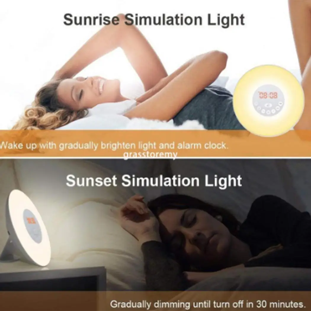 Многофункциональное Пробуждение свет Sunrise моделирование многоцветный Изменение FM радио Будильник Современные часы дома, спальни