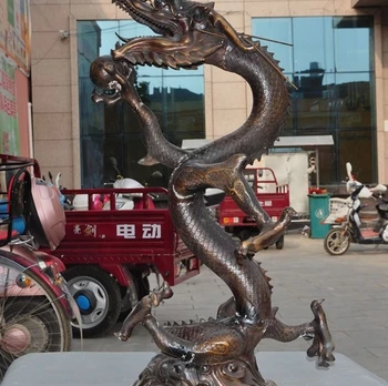

28" Old Chinese Fengshui Bronze Zodiac Animal Dragon Play Bead Statue Sculpture