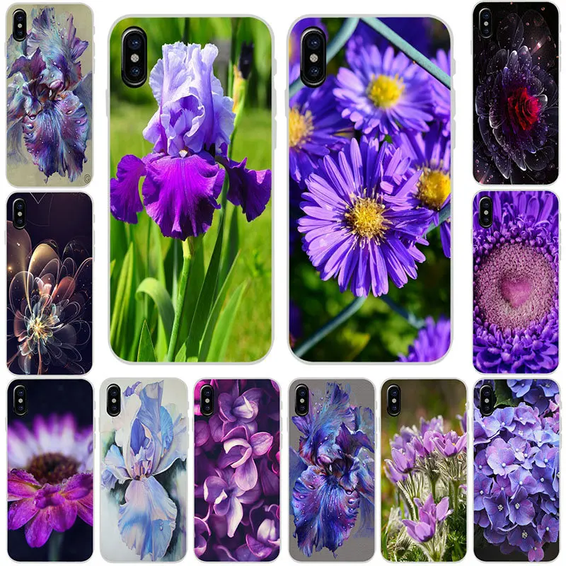 

Beautiful Purple Flower Violet Iris Flower Soft TPU Cell Phone Cases for iphone 7 6S 6 8 Plus 5 5S 5C SE X XR XS Max 4 4S Shell