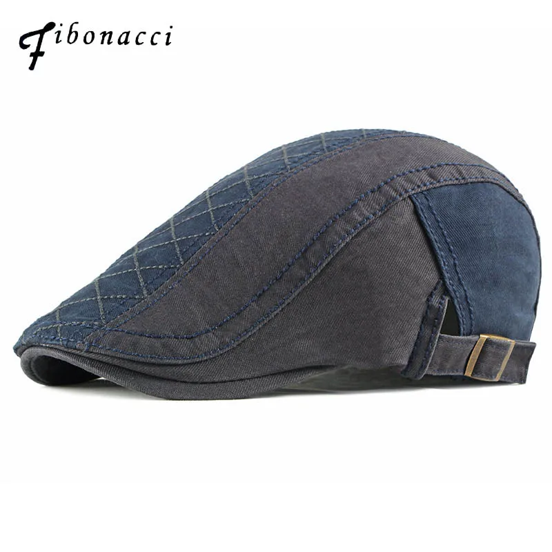 

Fibonacci 2019 New High Quality Washed Cotton Men Newsboy Hat Retro Cabbie Ivy Flat Cap Spring Summer Patchwork Newsboy Caps