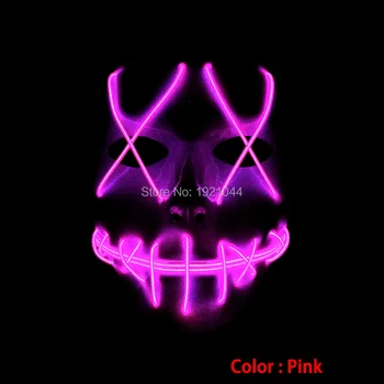 

DC-3V Steady on Inverter Pink EL Wire Glowing Mask for Halloween Party Adult Flashing mask Decorative Face Mask