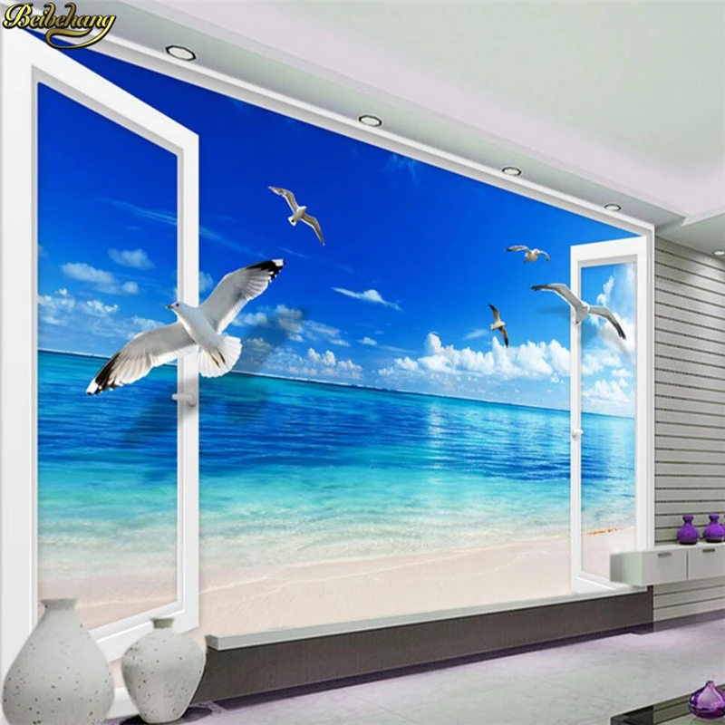beibehang window ocean TV backdrop papel de parede 3d wallpaper living room bedroom infantil photo wall paper | Обустройство дома