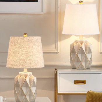 

Modern Cement Table Lamp Bedroom White Fabric Shade Dining Room Nordic Geometric Origami Modeling Table Light masa lambas