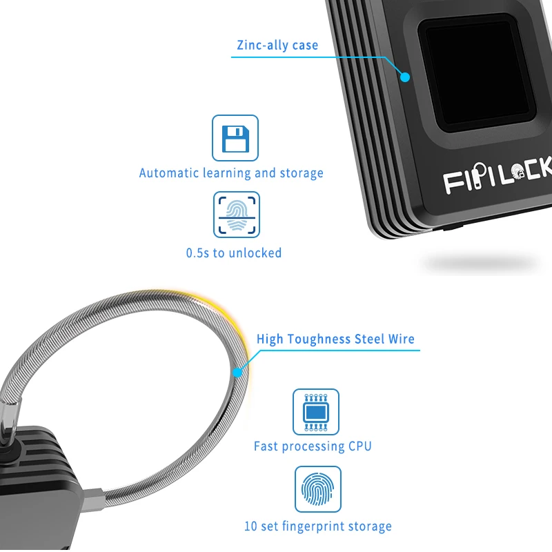 Fipilock FL-S2, умный замок, без ключа, отпечаток пальца, замок IP65, водонепроницаемый, защита от кражи, замок для двери, чехол для багажа