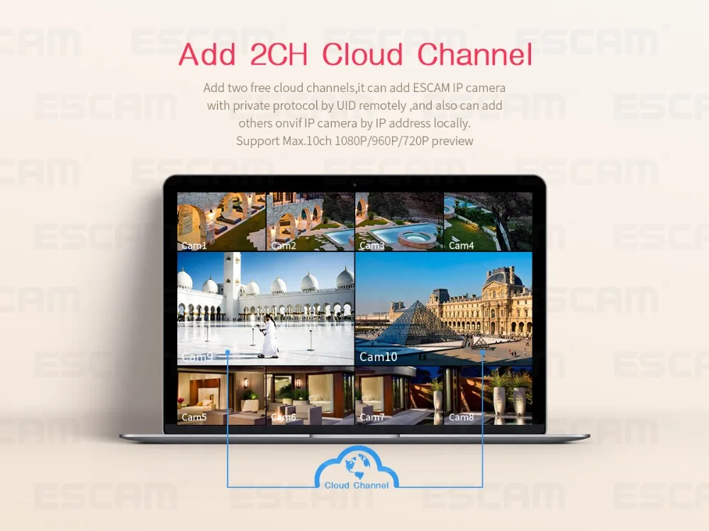ESCAM PVR208 1080 P 8 + 2CH ONVIF Мини NVR с 2ch облако канал для IP Камера Системы