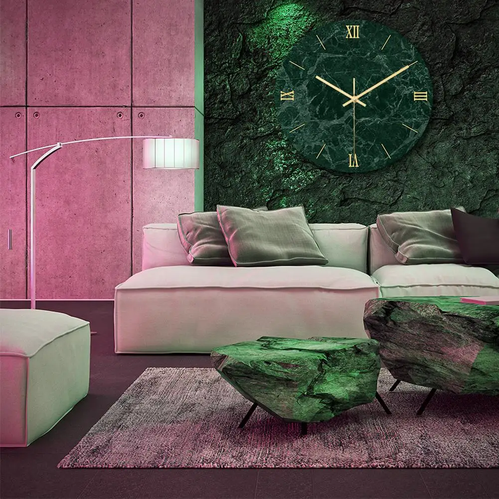 

New 12inch Round Acrylic Marble Silent Movement Wall Clock Home Living Room Decor