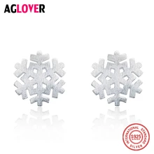 925 Sterling Silver Frosted Stud Earrings Small Fashion Cute Snowflakes For Women Gifts Clothing Accessories Jewelry snowflakes on silver cove