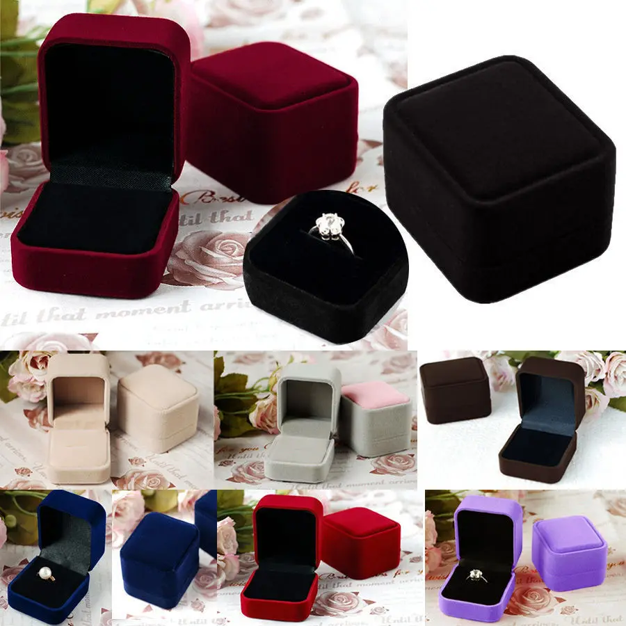 1 шт., квадратная Свадебная бархатная коробка для колец, черное/красное/синее кольцо, коробка для хранения, подарочная упаковочная коробка для ювелирных украшений, складной чехол для хранения