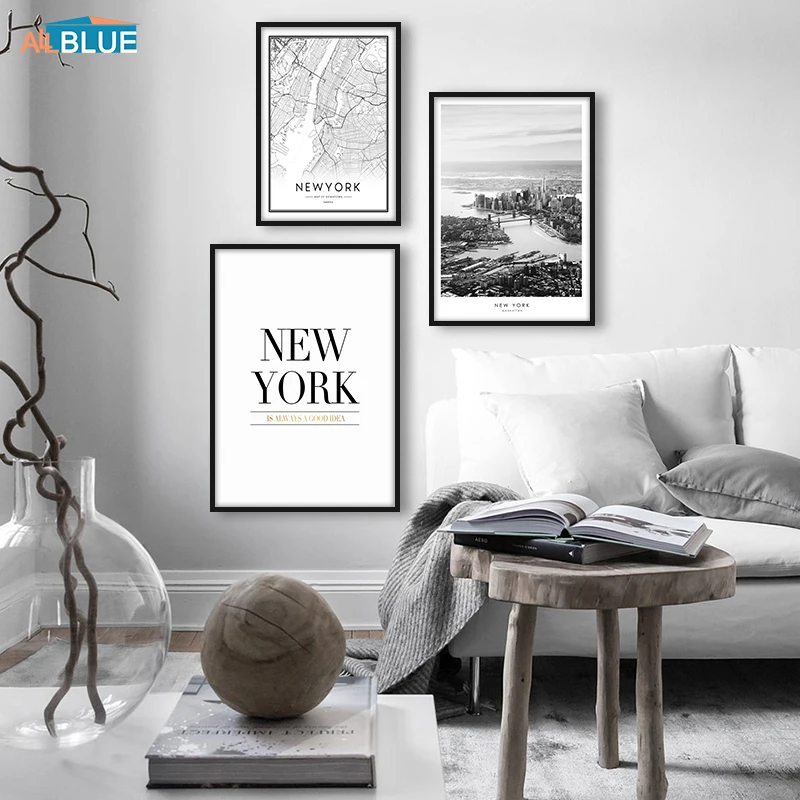 

New York Poster City Map Canvas Painting Building Wall Art Canvas Prints Landscapes Black And White Wall Picture For Living Room