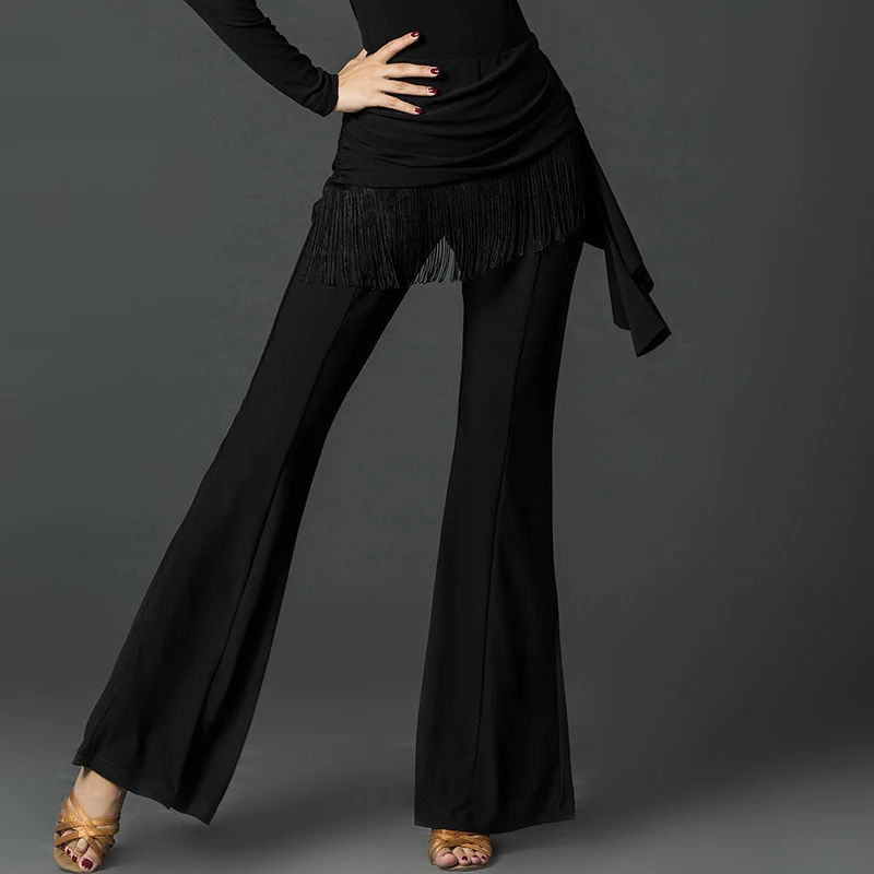 Latin Dance Pants Black Fringed Flared Trousers Ladies Salsa Samba Cha