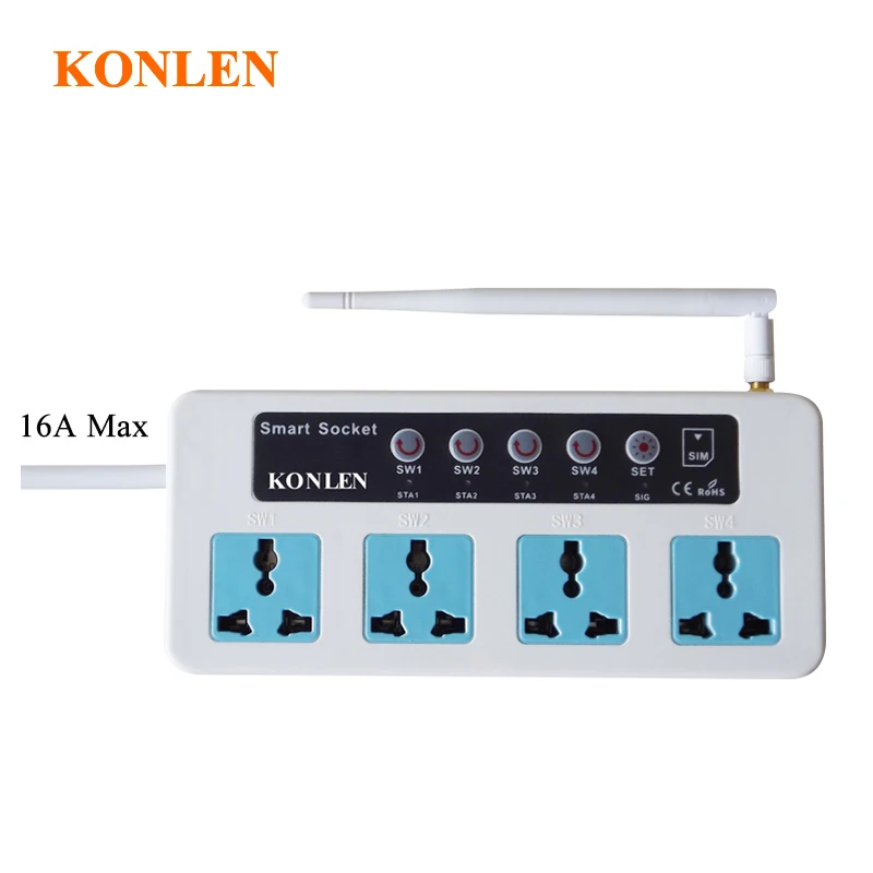 

Konlen 16A GSM Relay 4 Channel Timer Switch Home Smart Remote Control Inteligente Socket Temperature Sensors Interface Support