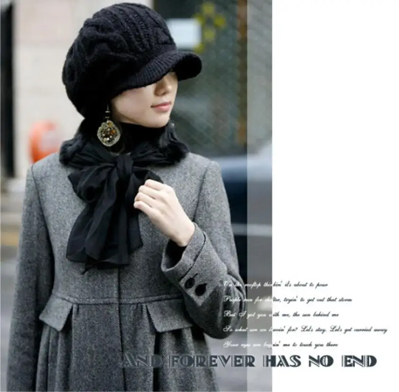 Winter Women's Caps Warm Wool Hats Solid Color knit Hat Earmuffs Visors Female Hand Hook Fashion Hats