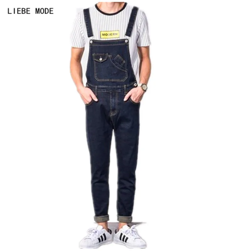 Man zwart denim bib overall plus size denim jumpsuit voor mannen mode