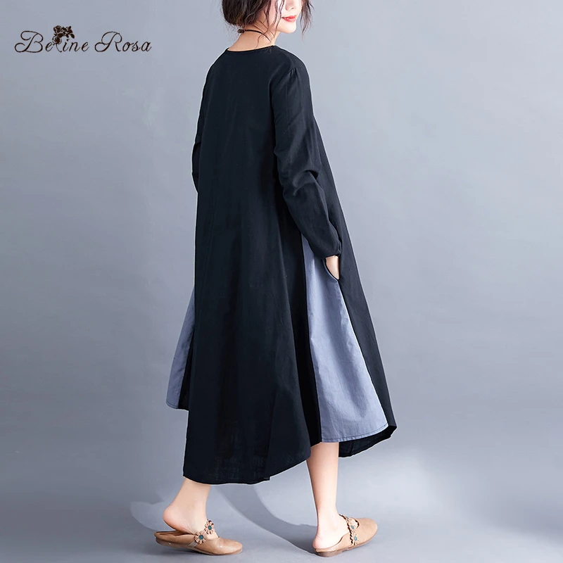 Женская одежда больших размеров BelineRosa, длинное платье свободного покроя для женщин, Хлопчатобумажных льняных платья, YPYC0019