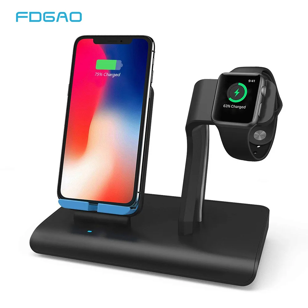 

FDGAO Fast Qi Wireless Charger 2 in 1 For Apple Watch Series 1 2 3 4 For iphone XS Max XR X 8 Plus USB Holder For Samsung S9 S8