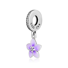 Подходит для Пандора шармы браслеты цветение магнолии бусины с бледно-фиолетовый эмалы стерлингового серебра 925-ювелирные изделия
