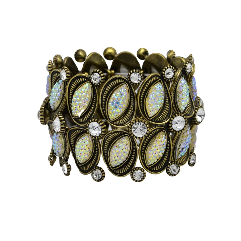 

Vintage Crystal Metal Bangles For Women Bohemia Style Shining Horse Eye Pattern Elasticity Bracelet Wide Bangles Fashion Jewelry