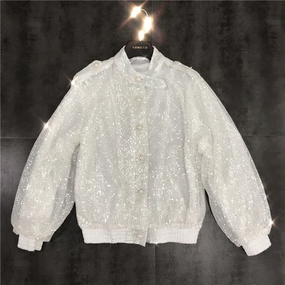 Cakucool Женская шикарная куртка, блестящие куртки с блестками, круглый вырез, длинный рукав, звезды, Повседневные Вечерние куртки, верхняя одежда для женщин - Цвет: white