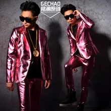 M-6XL! ночной клуб бар мужской певец DSDJ Quan Zhilong GD розовый перламутровый PU костюм парикмахерские бар костюм аксессуары