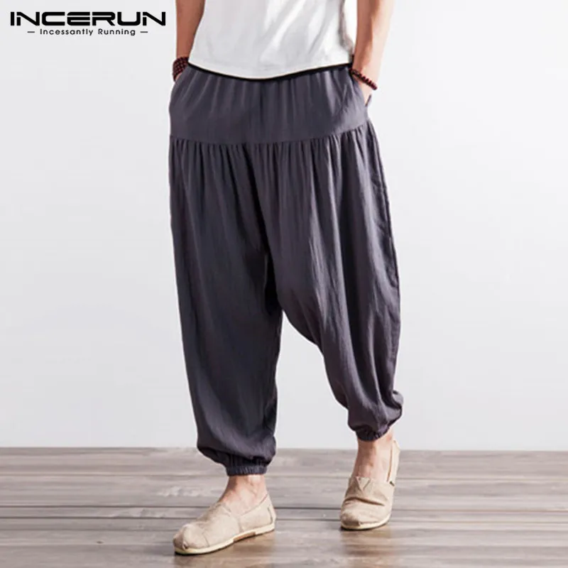

INCERUN Casual Solid Trousers Men Streetwear Joggers Male Harem Pants Baggy Hip-hop Elastic Waist Lantern Pants Men 2019 M-5XL