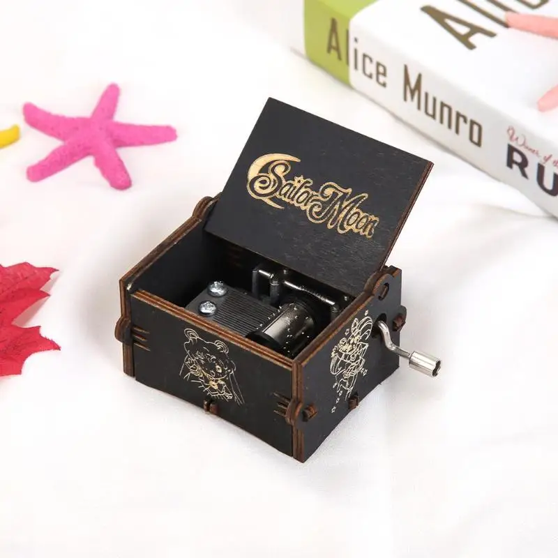 

Vintage Wooden Hand Cranked Wood Music Box Sailor moon Retro Home Crafts Ornaments Decor Gifts Christmas Gift