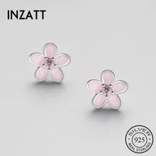 INZATT, трендовые серьги-гвоздики с натуральным 925 пробы, серебряным и розовым цветком, модные, Lucite, очаровательные серьги для женщин, ювелирные изделия для девушки, подарок Brincos