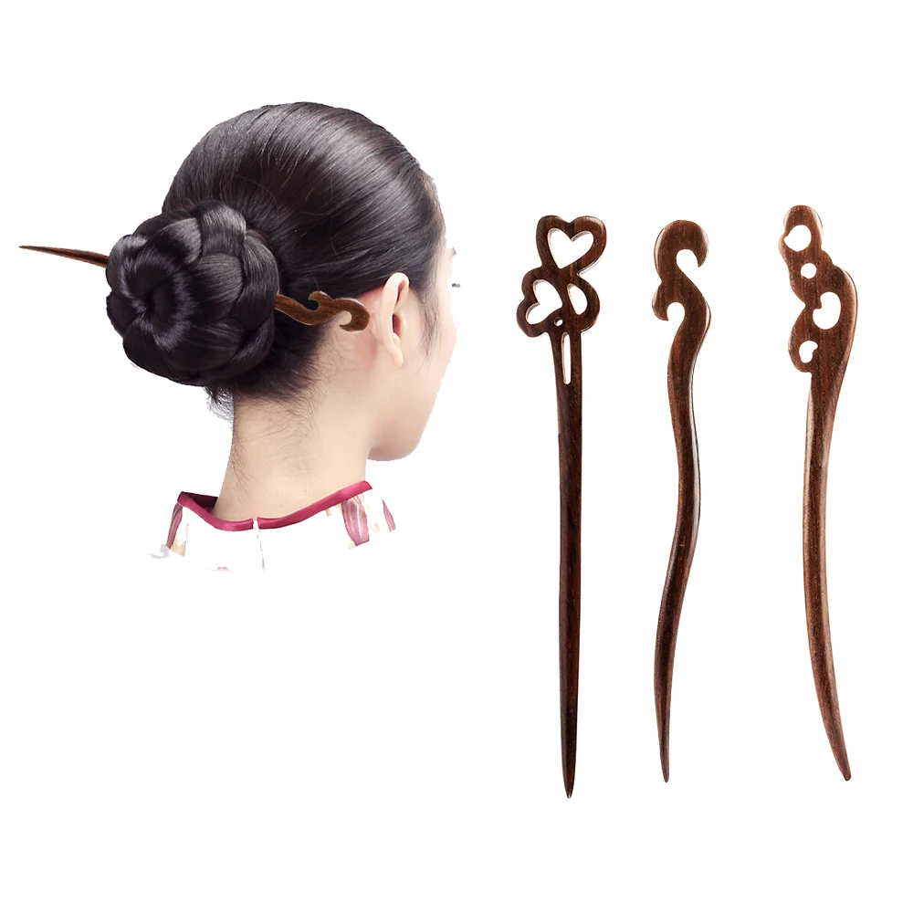 

Handmade Carved Fashion Chinese Traditional Womens Wooden Beads Clasps Hairpin Classical Lady Hair Stick Hair Styling Tools