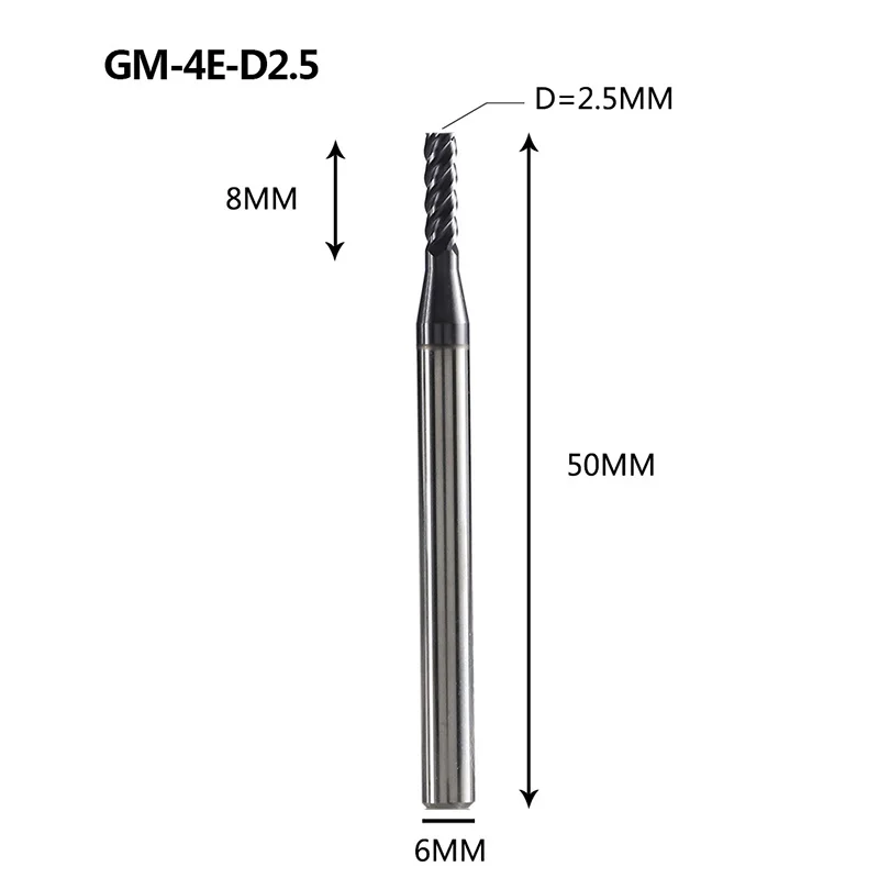 GM-4E Вольфрамовая сталь 4 флейты квадратной головкой с покрытием Концевая фреза Фрезерный резак режущие инструменты для обработки металла профиль HRC45 - Длина режущей кромки: GM-4E-D2.5
