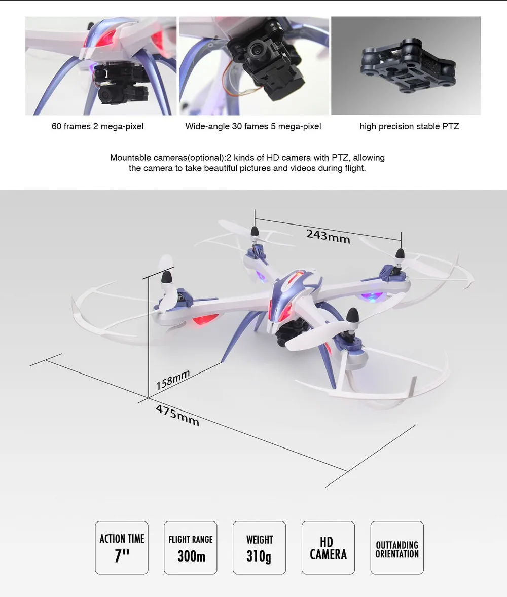 YiZhan Тарантул X6 4-оси RC беспилотный летательный аппарат Игрушка модель может добавить Широкий формат 5MP или 2 МП Камера с радиусом действия до расстояние 300 м