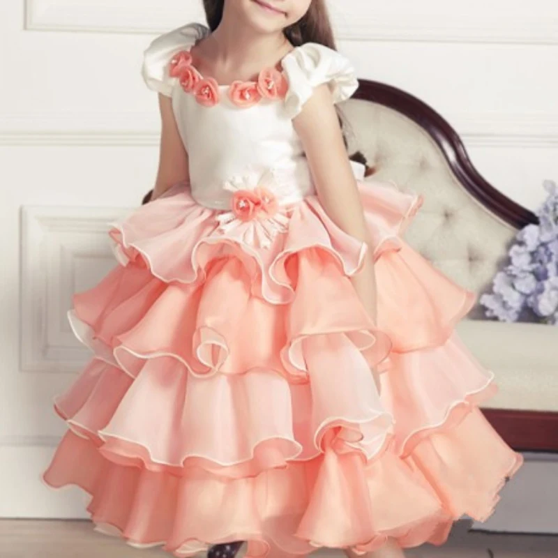 

Newest Lovely Summer Style Tulle Girl Dress Sleeveless Mid-Calf Layered Princess Party Dresses Sweet Wedding clothes