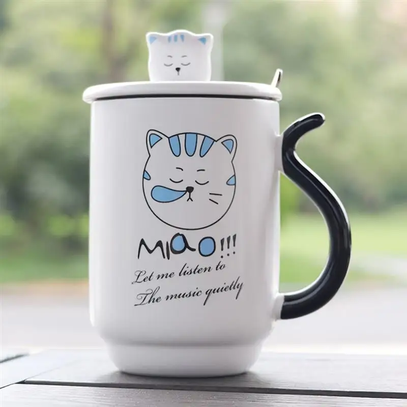Креативная кофейная кружка с рисунком кота, керамическая кофейная чашка, молочная вода, сок, чайная кружка с ложкой и крышкой, случайный цвет, подарок