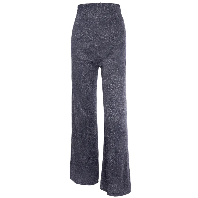 Осенние женские Серебристые брюки-светильник, свободные широкие брюки, женские модные повседневные брюки с высокой талией и широкими штанинами для ночного клуба