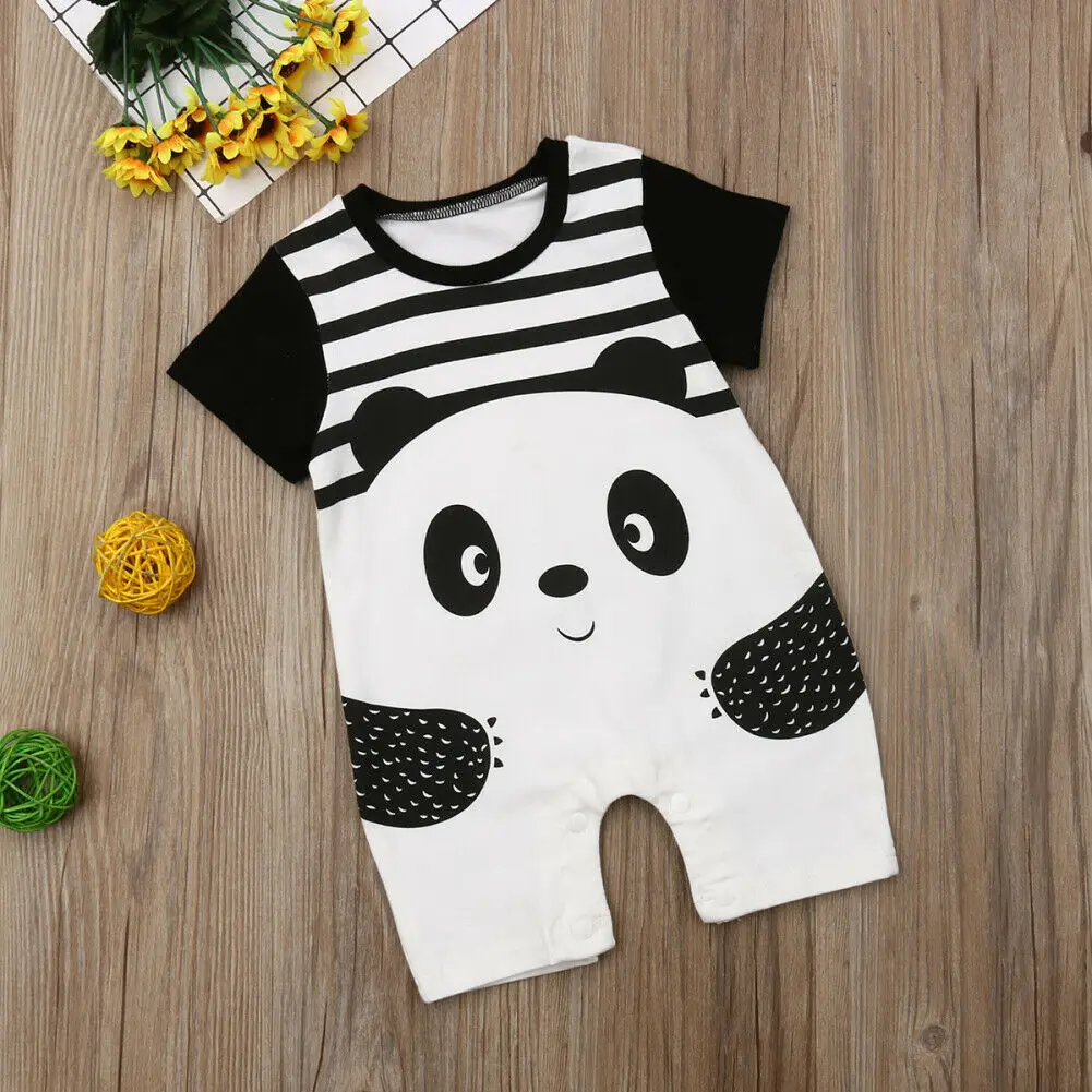 Г. Летний Стильный комбинезон с короткими рукавами для маленьких девочек и мальчиков, хлопковый боди для новорожденных, костюм Детская Пижама комбинезоны детская одежда с изображением панды