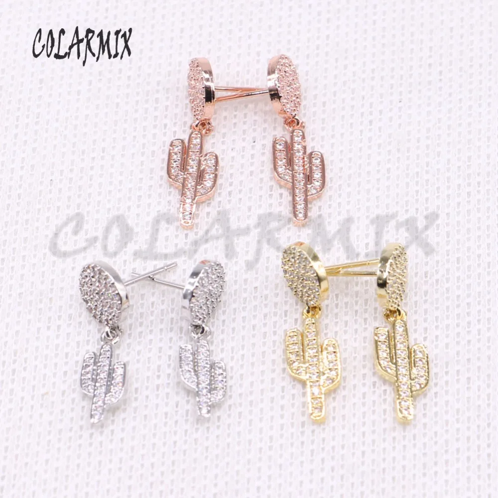 

5 pairs cactus earrings,micro paved beads wholesale jewelry fashion earrings 4417