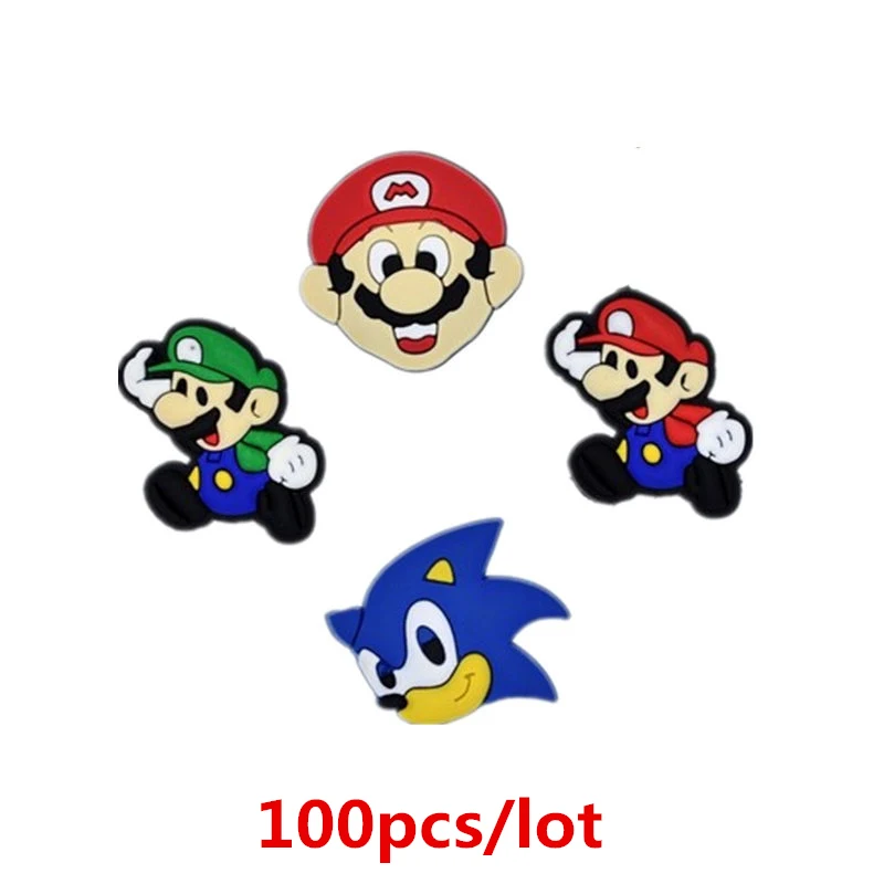 100PCS Q Super Mario Lovely Cartoon Soft Decoration Accessories Flat PVC DIY Gadgets Fit Bracelets Shoe Charms | Украшения и