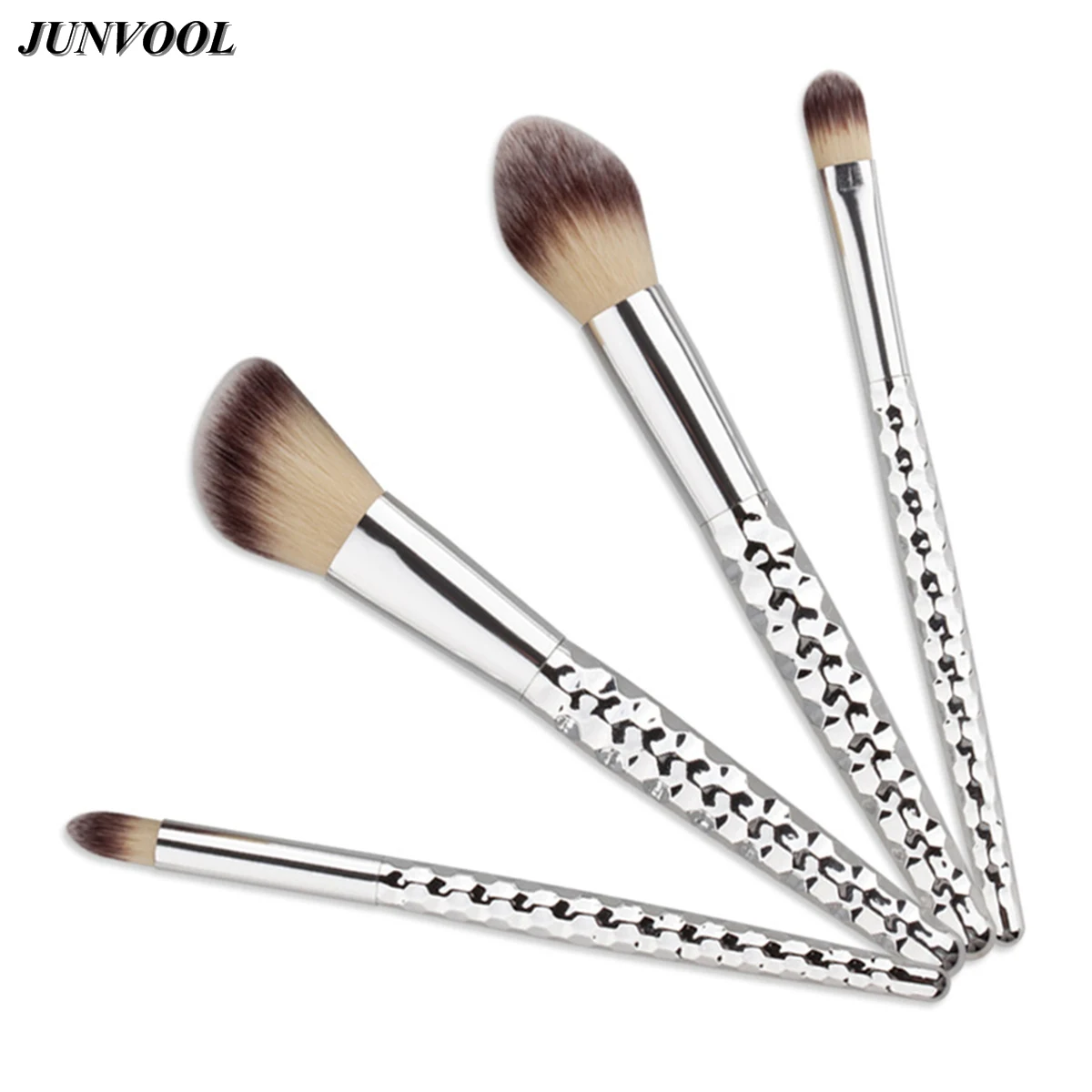 4pc Silver Makeup Brushes Set Comestic Toiletry Kit Foundation Powder