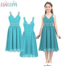 Iiniim/детское блестящее шифоновое платье со стразами на лямках для девочек; летнее платье для вечеринок; платье с цветочным узором для девочек