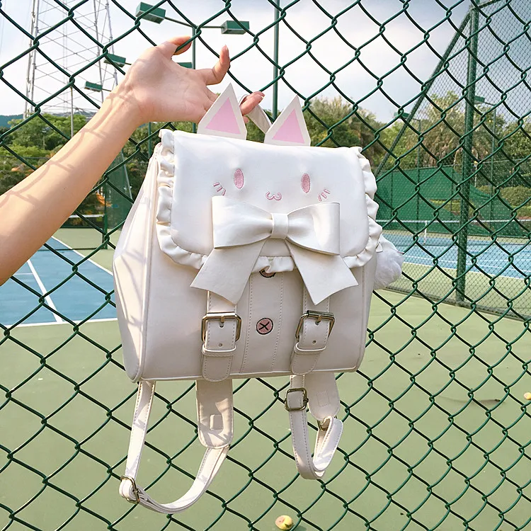 Японский милый рюкзак с котом и бантом, школьный женский милый рюкзак с вышивкой кота для девочек-подростков, забавные кошачьи ушки, сумки на плечо